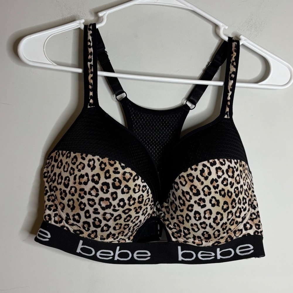 bebe Tan Leopard Sports Bra Women Size S